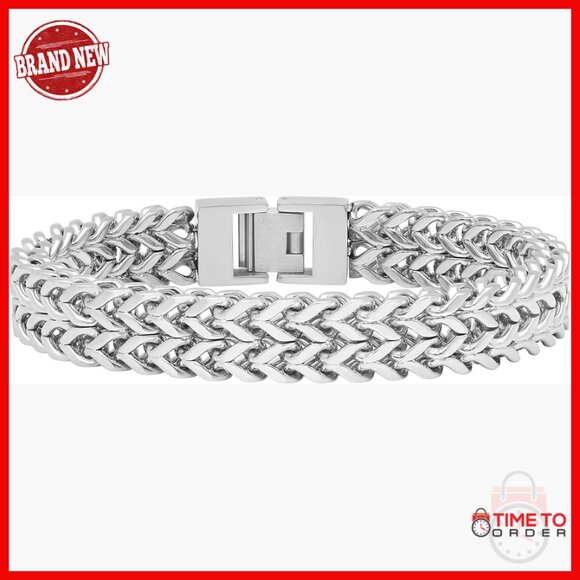 Stainless Steel Double Franco Link Bracelet with Fold Over Clasp